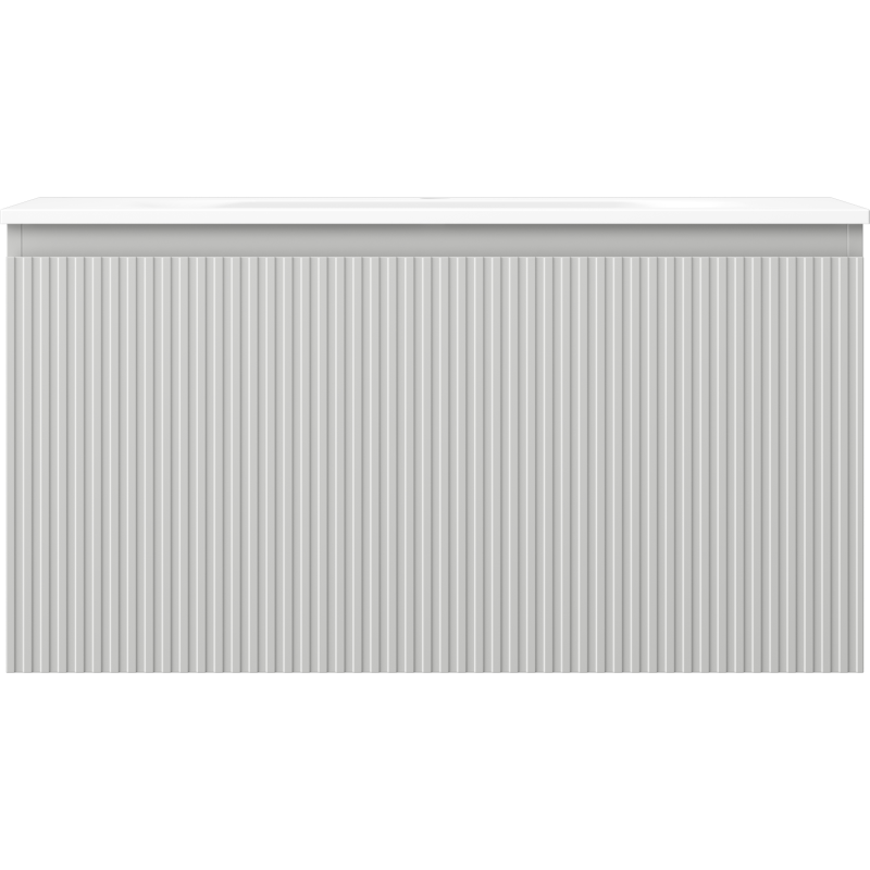 Mexen Rivel Badezimmerschrank 90 cm mit Waschbecken Vela, 1 Schublade, geriffelt, grau matt/weiß matt