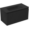 Mexen Rivel Badezimmerschrank 90 cm mit Waschbecken Vela, 1 Schublade, geriffelt, schwarz matt - 91A20-09047-1-BF71-W23M71