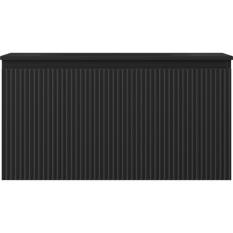Mexen Rivel Badezimmerschrank 90 cm mit Waschbecken Vela, 1 Schublade, geriffelt, schwarz matt - 91A20-09047-1-BF71-W23M71