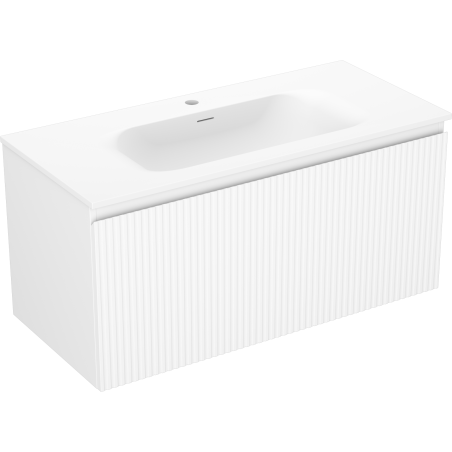 Mexen Rivel 100 cm Badezimmerschrank mit Vela-Waschbecken, 1 Schublade, geriffelt, weiß matt - 91A20-10047-1-BF01-W23M01