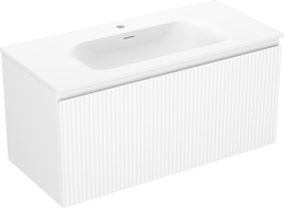Mexen Rivel 100 cm Badezimmerschrank mit Vela-Waschbecken, 1 Schublade, geriffelt, weiß matt - 91A20-10047-1-BF01-W23M01