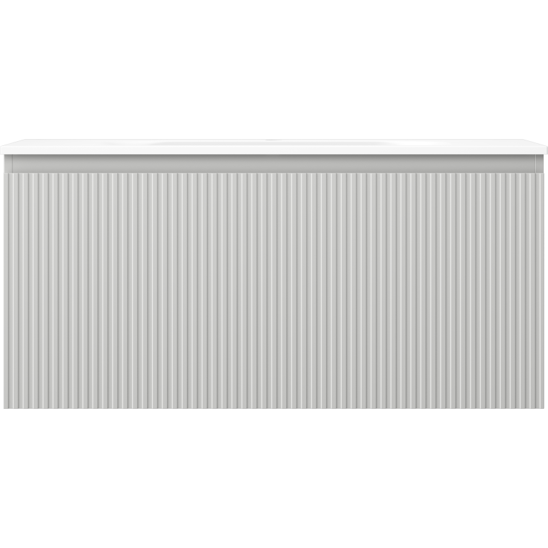 Mexen Rivel Badezimmerschrank 100 cm mit Waschbecken Vela, 1 Schublade, gerillt, grau matt/weiß matt