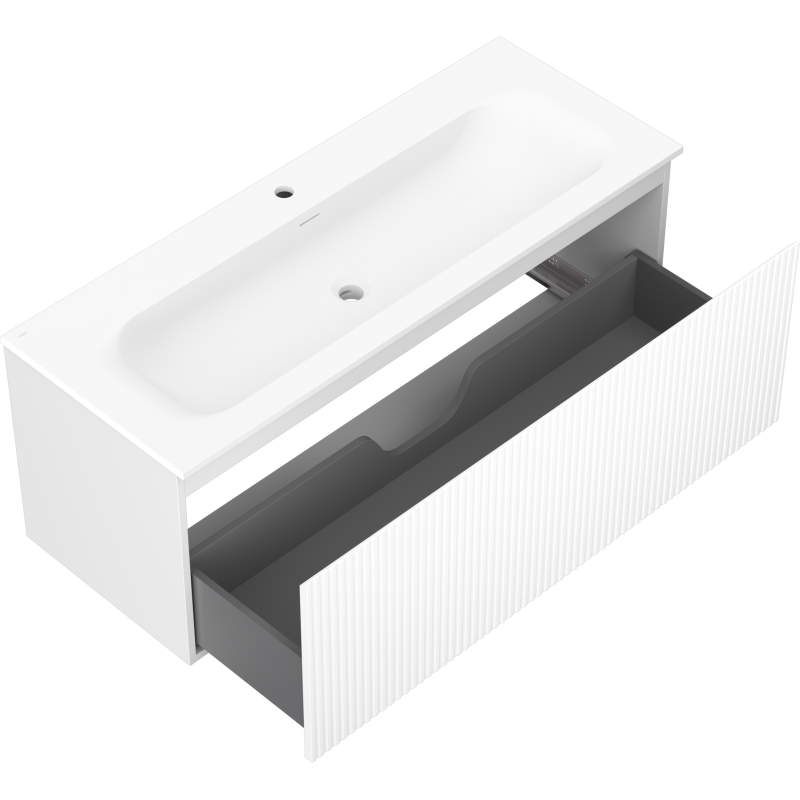 Mexen Rivel Badezimmermöbel 120 cm mit Waschbecken Vela, 1 Schublade, geriffelt, weiß matt - 91A20-12047-1-BF01-W23M01
