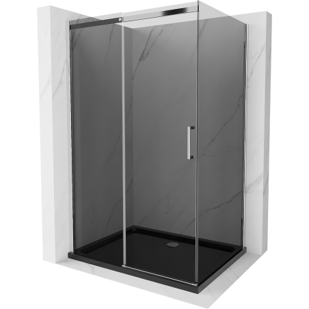 Mexen Omega Duschkabine Schiebetür 100 x 80 cm, Graphit, Chrom + Duschwanne Flat, Schwarz - 825-100-080-01-40-4070