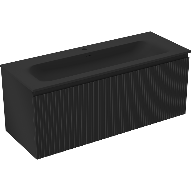 Mexen Rivel Badezimmerschrank 120 cm mit Waschbecken Vela, 1 Schublade, geriffelt, schwarz matt - 91A20-12047-1-BF71-W23M71