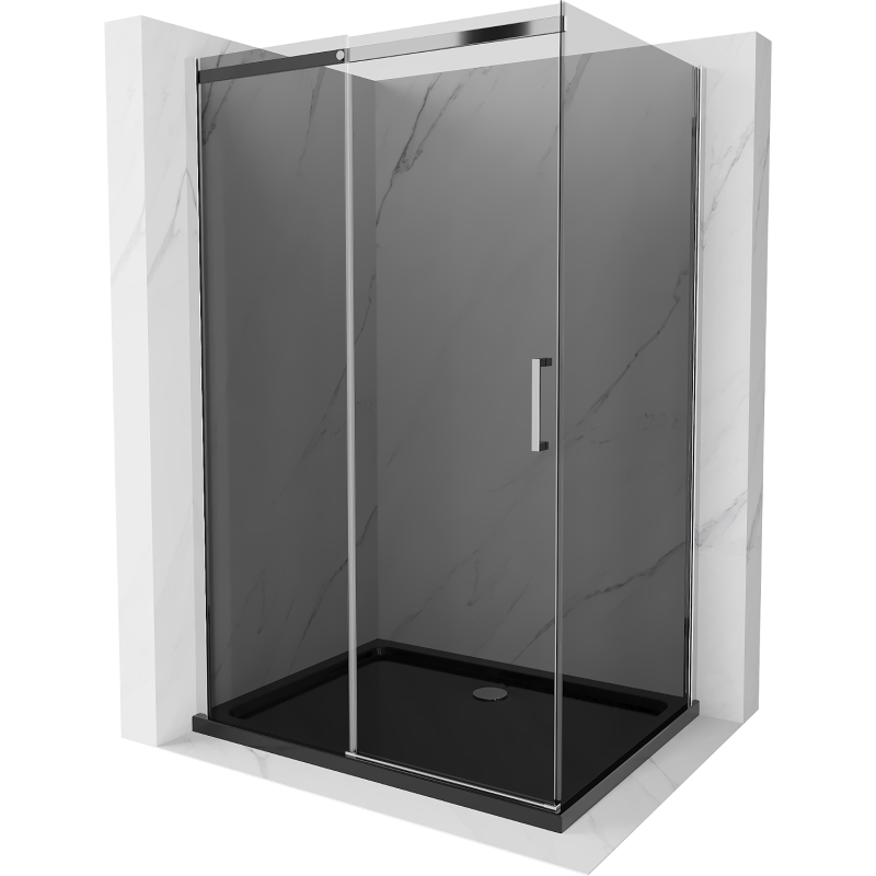 Mexen Omega Schiebeduschkabine 120 x 90 cm, Graphit, Chrom + Flat-Duschwanne, Schwarz - 825-120-090-01-40-4070
