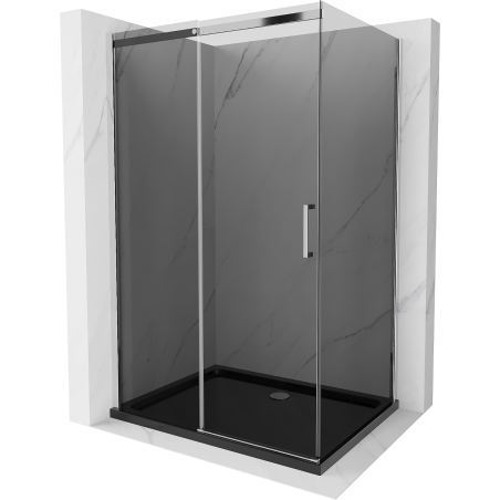 Mexen Omega Schiebeduschkabine 120 x 90 cm, Graphit, Chrom + Flat-Duschwanne, Schwarz - 825-120-090-01-40-4070