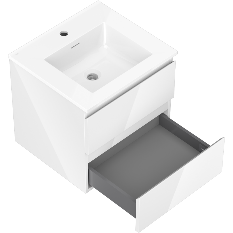 Mexen Orio Badezimmerschrank 50 cm mit Waschbecken Otis, 2 Schubladen, weißer Glanz - 91A10-05047-2-BFF00-W18M00
