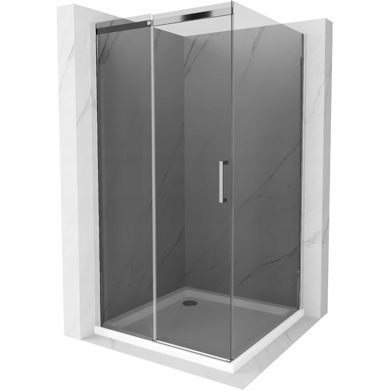 Mexen Omega verschiebbare Duschkabine 100 x 100 cm, Graphit, Chrom + Flat-Duschwanne, weiß - 825-100-100-01-40-4010