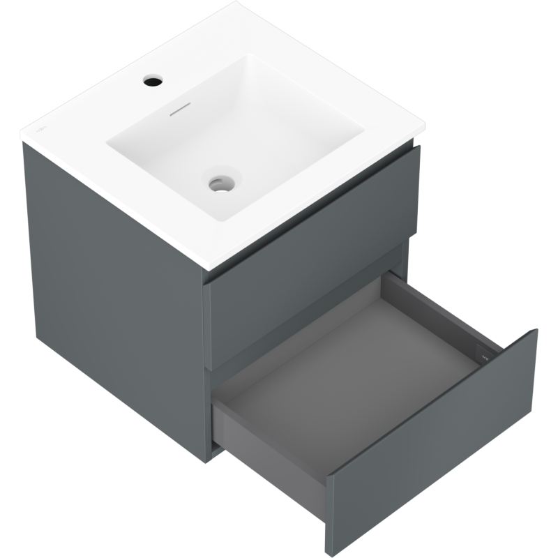 Mexen Orio Badezimmerschrank 50 cm mit Waschbecken Otis, 2 Schubladen, grafit matt/weiß matt - 91A10-05047-2-BFF66-W18M01