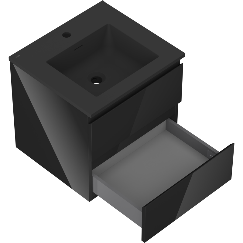 Mexen Orio Badezimmerschrank 50 cm mit Waschbecken Otis, 2 Schubladen, schwarz glänzend/schwarz matt