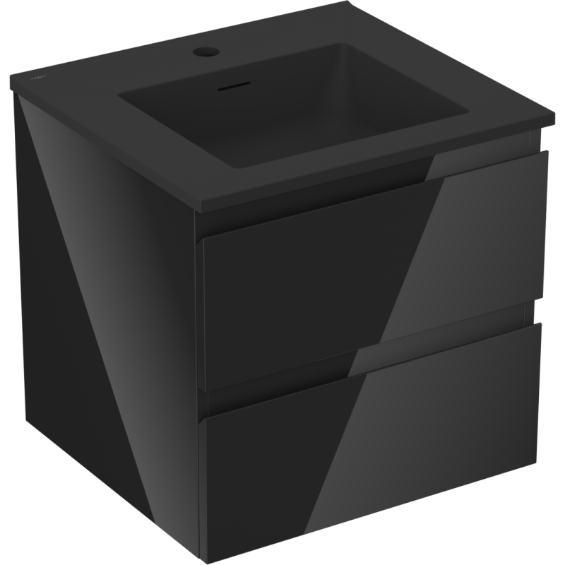 Mexen Orio Badezimmerschrank 50 cm mit Waschbecken Otis, 2 Schubladen, schwarz glänzend/schwarz matt