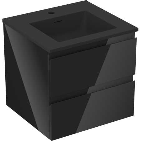 Mexen Orio Badezimmerschrank 50 cm mit Waschbecken Otis, 2 Schubladen, schwarz glänzend/schwarz matt