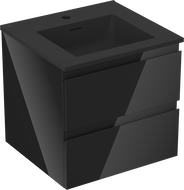 Mexen Orio Badezimmerschrank 50 cm mit Waschbecken Otis, 2 Schubladen, schwarz glänzend/schwarz matt