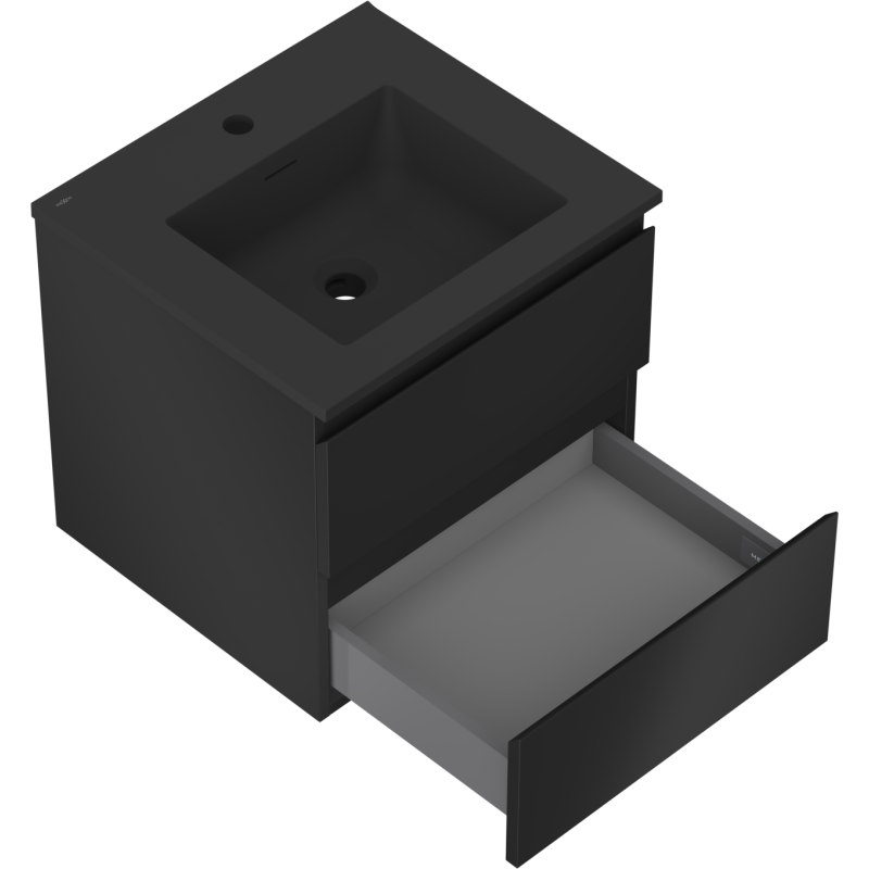 Mexen Orio Badezimmerunterschrank 50 cm mit Waschbecken Otis, 2 Schubladen, schwarz matt - 91A10-05047-2-BFF71-W18M71