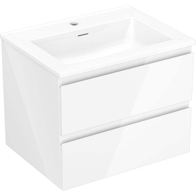 Mexen Orio Badezimmerschrank 60 cm mit Waschbecken Otis, 2 Schubladen, weiß hochglanz - 91A10-06047-2-BFF00-W18M00