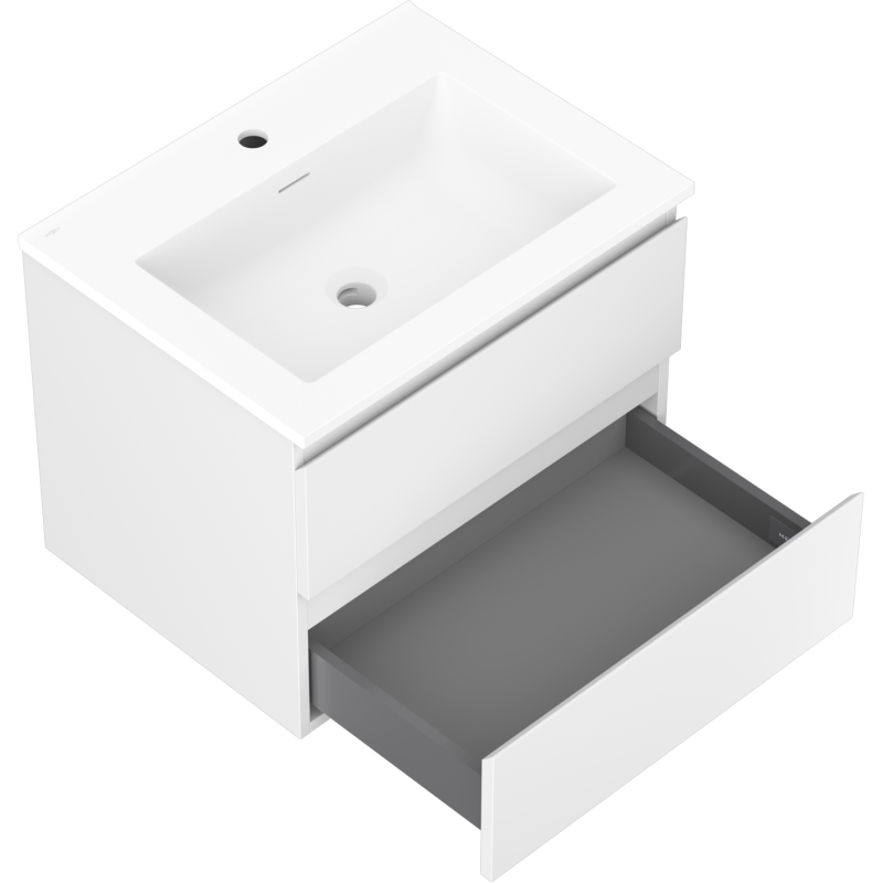 Mexen Orio Badezimmerschrank 60 cm mit Waschbecken Otis, 2 Schubladen, weiß matt - 91A10-06047-2-BFF01-W18M01