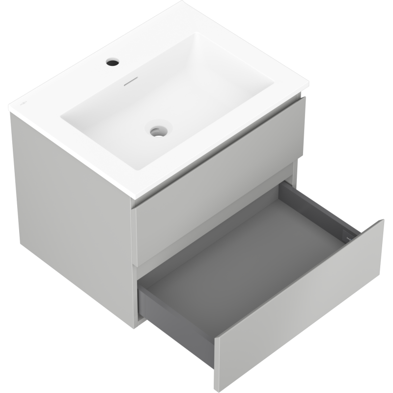 Mexen Orio Badezimmerschrank 60 cm mit Waschbecken Otis, 2 Schubladen, grau matt/weiß matt - 91A10-06047-2-BFF62-W18M01