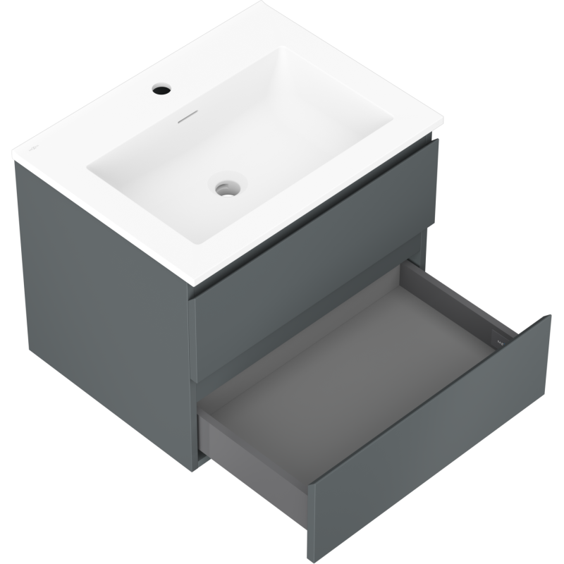 Mexen Orio Badezimmerschrank 60 cm mit Waschbecken Otis, 2 Schubladen, Graphit matt/weiß matt - 91A10-06047-2-BFF66-W18M01
