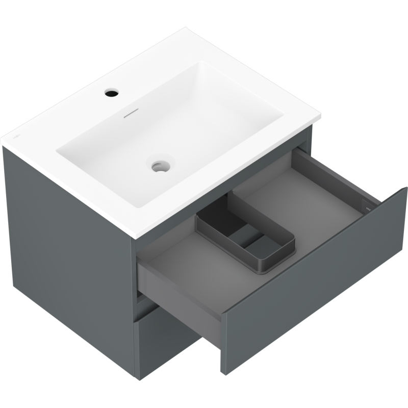 Mexen Orio Badezimmerschrank 60 cm mit Waschbecken Otis, 2 Schubladen, Graphit matt/weiß matt - 91A10-06047-2-BFF66-W18M01
