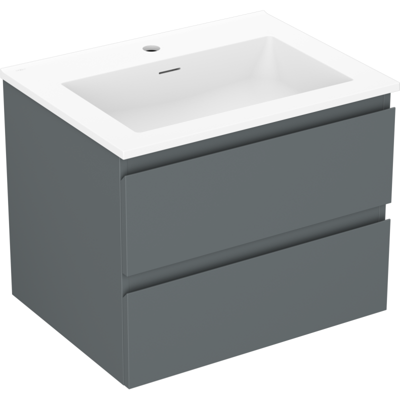 Mexen Orio Badezimmerschrank 60 cm mit Waschbecken Otis, 2 Schubladen, Graphit matt/weiß matt - 91A10-06047-2-BFF66-W18M01