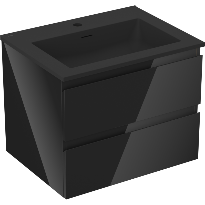 Mexen Orio Badezimmerschrank 60 cm mit Waschbecken Otis, 2 Schubladen, Schwarz glänzend/Schwarz matt
