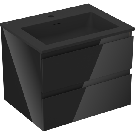 Mexen Orio Badezimmerschrank 60 cm mit Waschbecken Otis, 2 Schubladen, Schwarz glänzend/Schwarz matt