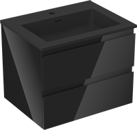 Mexen Orio Badezimmerschrank 60 cm mit Waschbecken Otis, 2 Schubladen, Schwarz glänzend/Schwarz matt