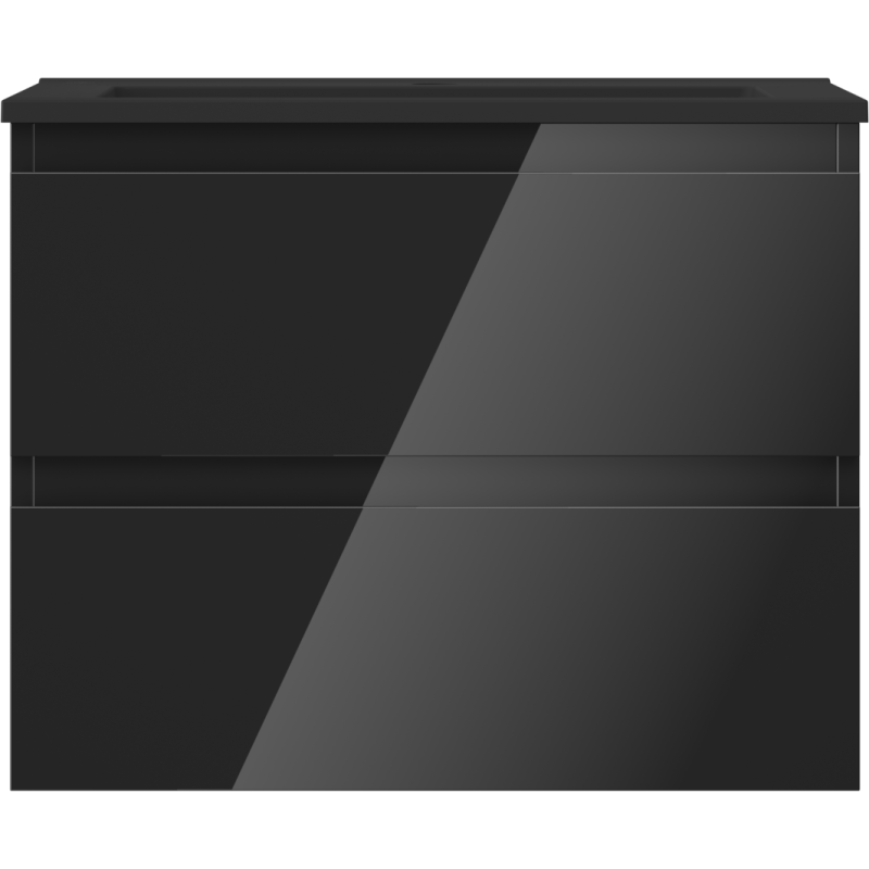 Mexen Orio Badezimmerschrank 60 cm mit Waschbecken Otis, 2 Schubladen, Schwarz glänzend/Schwarz matt