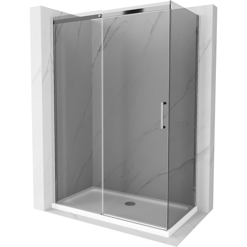 Mexen Omega Duschkabine verschiebbar 130 x 70 cm, Graphit, Chrom + Duschwanne Flat, weiß - 825-130-070-01-40-4010