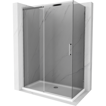 Mexen Omega Duschkabine verschiebbar 130 x 70 cm, Graphit, Chrom + Duschwanne Flat, weiß - 825-130-070-01-40-4010