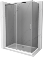Mexen Omega Duschkabine verschiebbar 130 x 70 cm, Graphit, Chrom + Duschwanne Flat, weiß - 825-130-070-01-40-4010