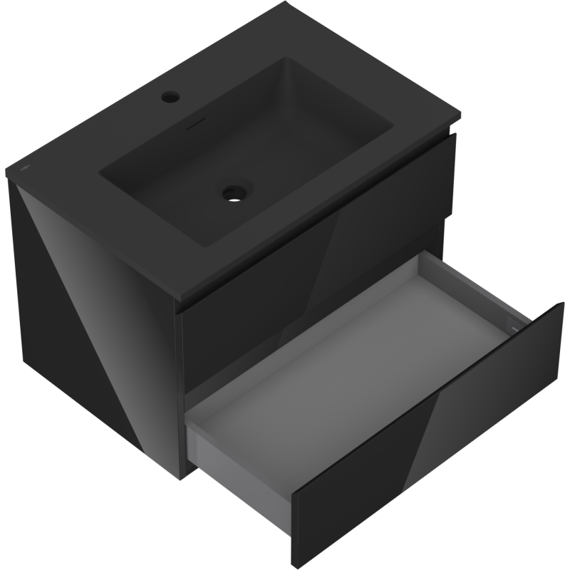 Mexen Orio Badezimmerschrank 70 cm mit Waschbecken Otis, 2 Schubladen, schwarzer Hochglanz/schwarzmatt