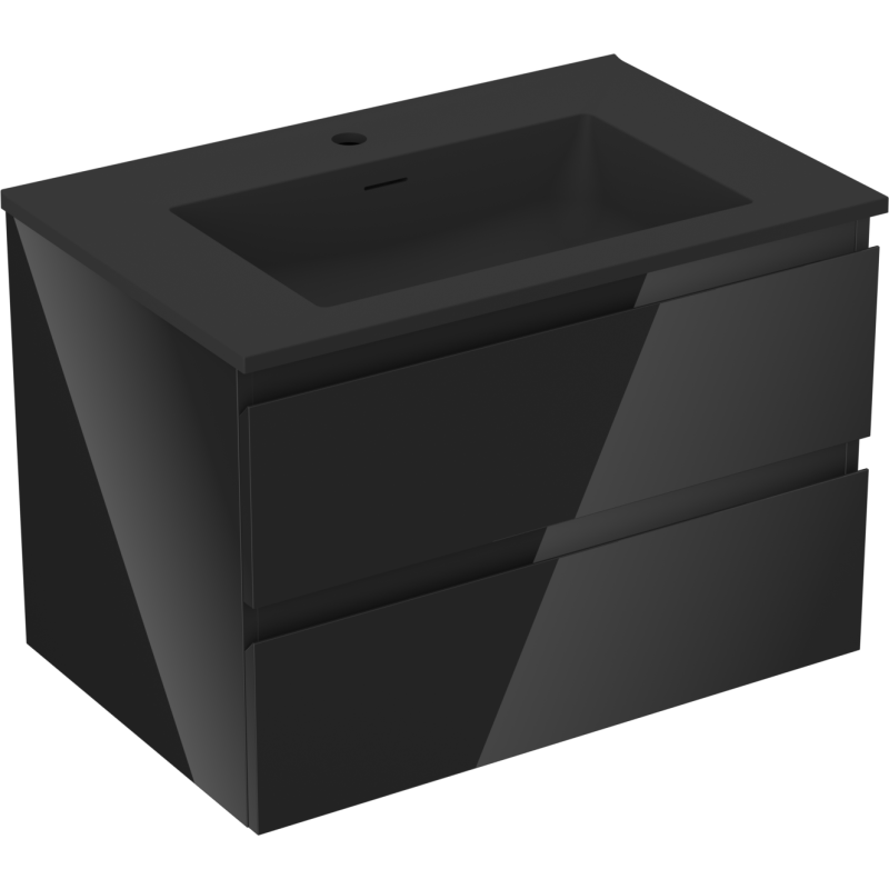 Mexen Orio Badezimmerschrank 70 cm mit Waschbecken Otis, 2 Schubladen, schwarzer Hochglanz/schwarzmatt