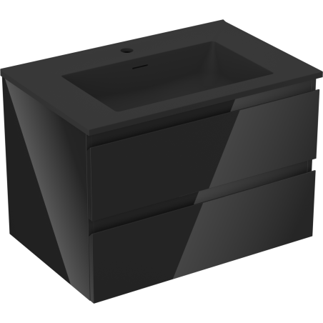 Mexen Orio Badezimmerschrank 70 cm mit Waschbecken Otis, 2 Schubladen, schwarzer Hochglanz/schwarzmatt