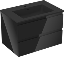 Mexen Orio Badezimmerschrank 70 cm mit Waschbecken Otis, 2 Schubladen, schwarzer Hochglanz/schwarzmatt