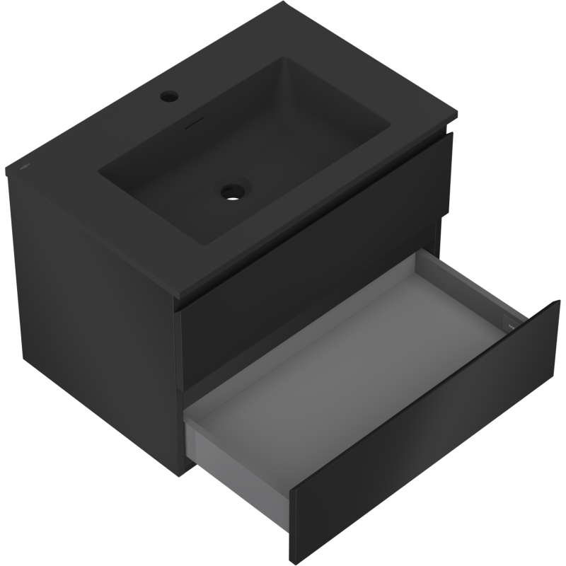Mexen Orio Badezimmerschrank 70 cm mit Waschbecken Otis, 2 Schubladen, schwarz matt - 91A10-07047-2-BFF71-W18M71