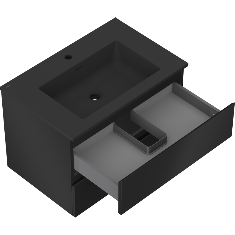 Mexen Orio Badezimmerschrank 70 cm mit Waschbecken Otis, 2 Schubladen, schwarz matt - 91A10-07047-2-BFF71-W18M71