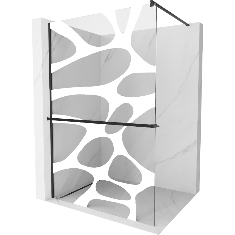 Mexen Kioto+ Duschwand mit Regal Walk-in 90 x 200 cm, weiße Welle, schwarz - 800-090-121-70-97