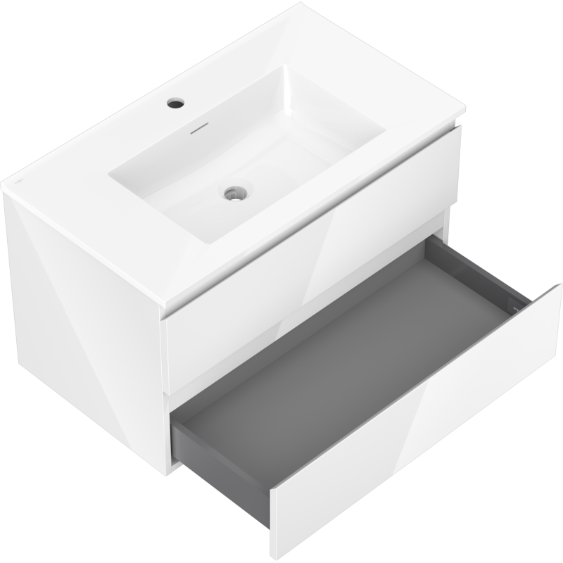 Mexen Orio Badezimmerschrank 80 cm mit Waschbecken Otis, 2 Schubladen, weiß glänzend - 91A10-08047-2-BFF00-W18M00