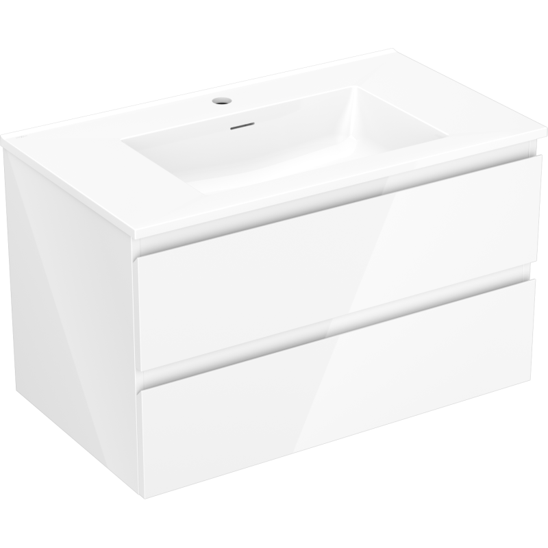Mexen Orio Badezimmerschrank 80 cm mit Waschbecken Otis, 2 Schubladen, weiß glänzend - 91A10-08047-2-BFF00-W18M00