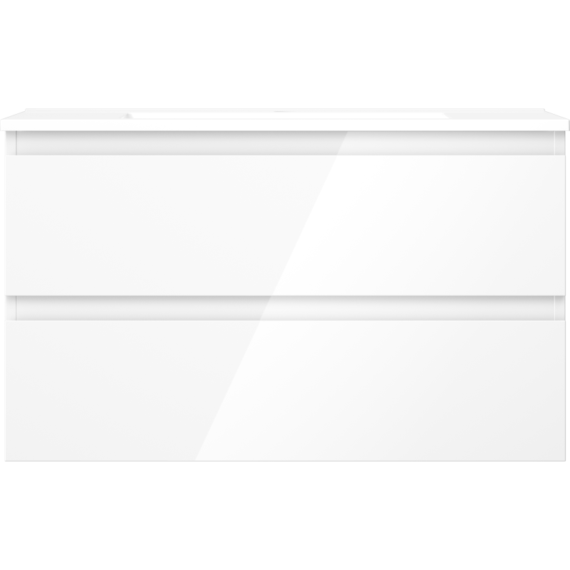 Mexen Orio Badezimmerschrank 80 cm mit Waschbecken Otis, 2 Schubladen, weiß glänzend - 91A10-08047-2-BFF00-W18M00
