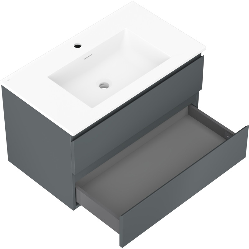 Mexen Orio Badezimmerschrank 80 cm mit Waschbecken Otis, 2 Schubladen, Graphit matt/weiß matt - 91A10-08047-2-BFF66-W18M01