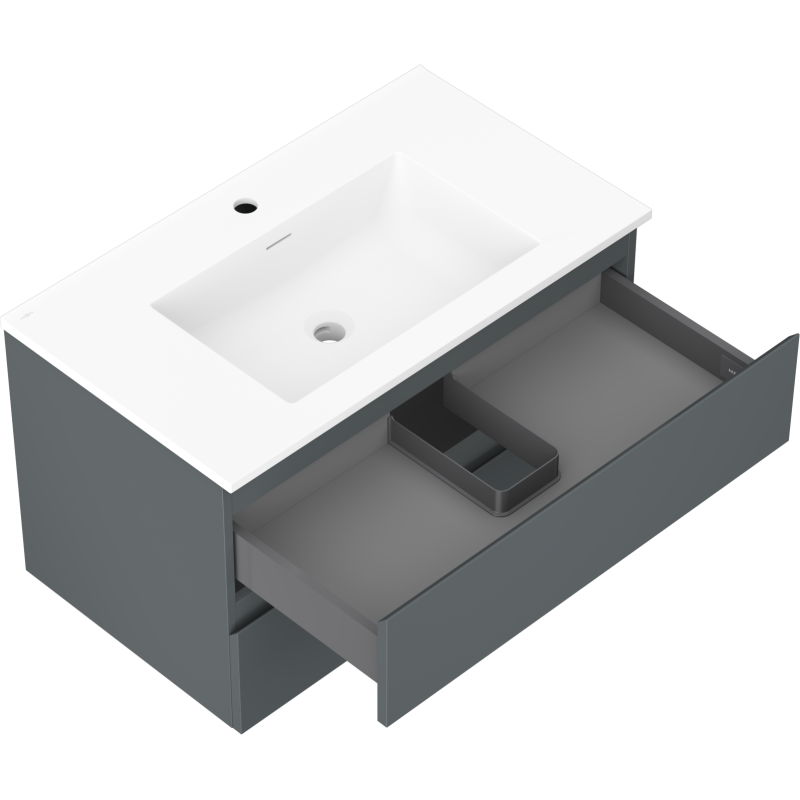 Mexen Orio Badezimmer-Unterschrank 80 cm mit Waschbecken Otis, 2 Schubladen, Grafit matt/weiß matt - 91A10-08047-2-BFF66-W18M01
