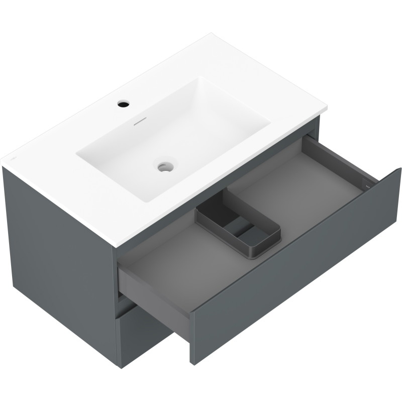 Mexen Orio Badezimmerschrank 80 cm mit Waschbecken Otis, 2 Schubladen, Graphit matt/weiß matt - 91A10-08047-2-BFF66-W18M01