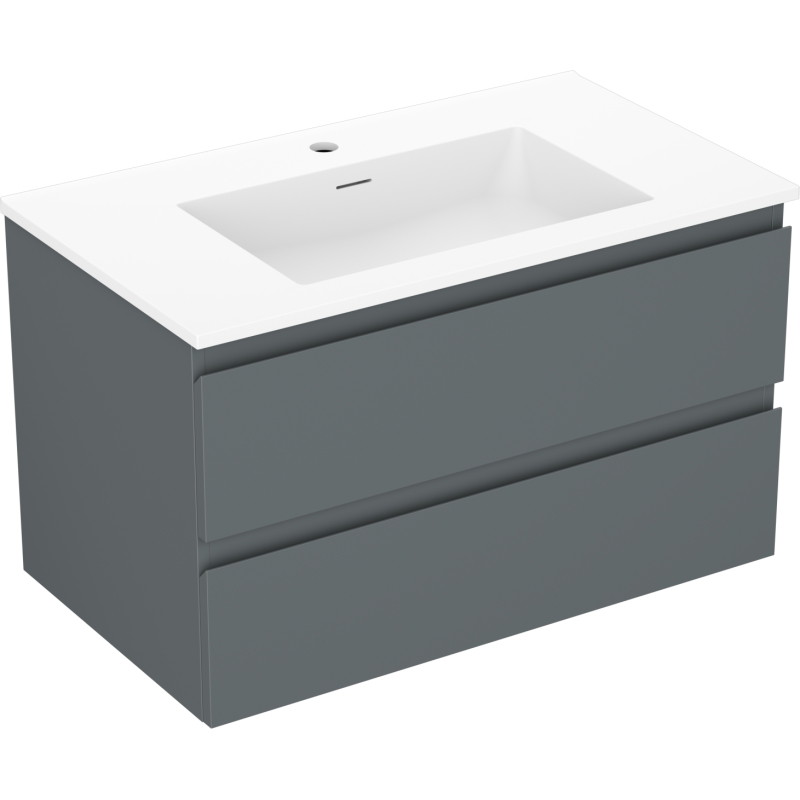 Mexen Orio Badezimmerschrank 80 cm mit Waschbecken Otis, 2 Schubladen, Graphit matt/weiß matt - 91A10-08047-2-BFF66-W18M01