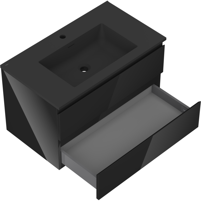 Mexen Orio Badezimmerschrank 80 cm mit Waschbecken Otis, 2 Schubladen, schwarz glänzend / schwarz matt