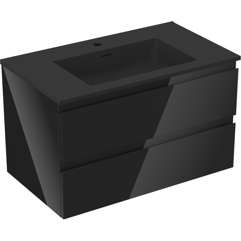 Mexen Orio Badezimmerschrank 80 cm mit Waschbecken Otis, 2 Schubladen, schwarz glänzend / schwarz matt