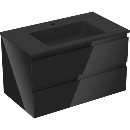 Mexen Orio Badezimmerschrank 80 cm mit Waschbecken Otis, 2 Schubladen, schwarz glänzend / schwarz matt