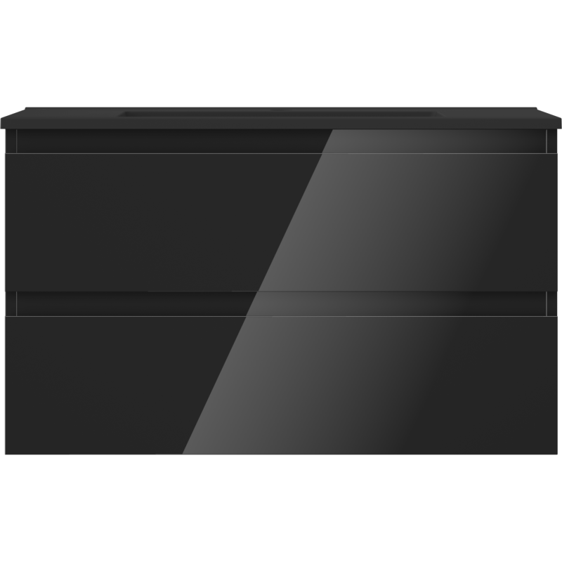 Mexen Orio Badezimmerschrank 80 cm mit Waschbecken Otis, 2 Schubladen, schwarz glänzend / schwarz matt